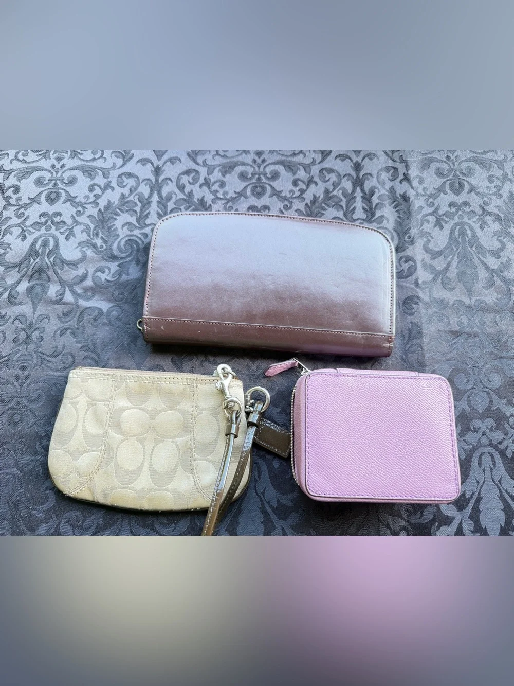 Coach Lot Vintage Leather Travel Organizer Signature Wristlet Jewelry Case 3pc